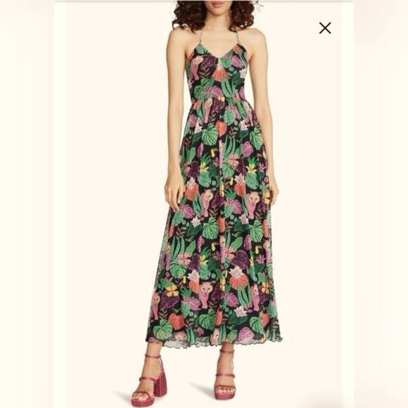 Betsey Johnson Paulina Tropical Print Animal Jungle Maxi Halter Dress Size Small - Picture 1 of 9